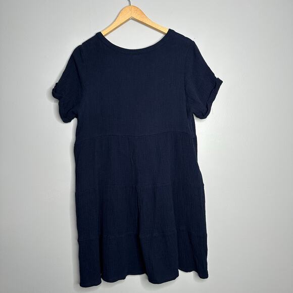 Cotton Bleu Women's Navy Blue‎ 100% Cotton Button Front Textured Dress Size L - Picture 6 of 7